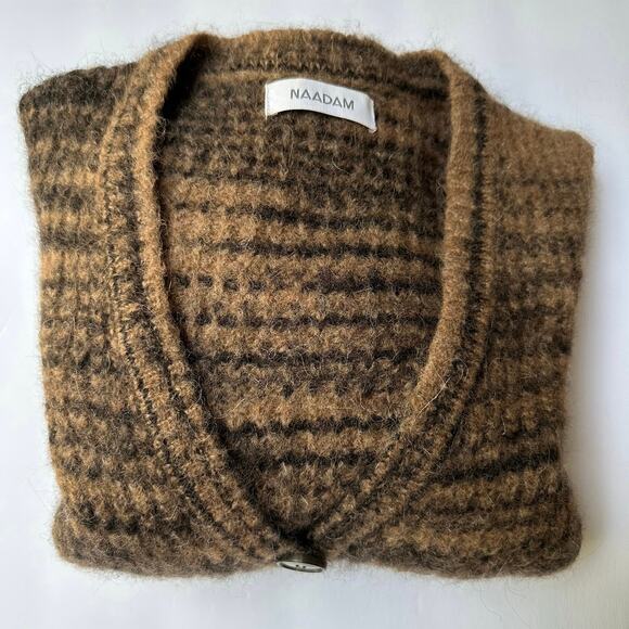 Naadam Space Dyed Stripe Puff Sleeve Baby Alpaca Cardigan, Size S, Brown - Picture 11 of 11